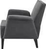 Side view of a dark gray upholstered armchair. Voir les images du produit