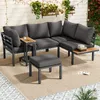 A sectional outdoor sofa set with a coffee table and ottoman on a patio. Podgląd zdjęcia produktu