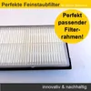 A close-up of a white HEPA filter for a robot vacuum cleaner, with marketing text overlays. Produktbild-Vorschau