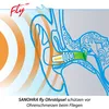 Diagram showing ear anatomy with an earplug inserted, illustrating sound waves being blocked. Náhľad obrázku produktu