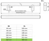 Technical drawing and size chart for a furniture handle. Produktbild-Vorschau