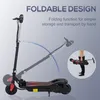 An electric scooter is shown in its unfolded and folded states, with text highlighting its foldable design. Produktbild-Vorschau