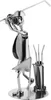 A metal figurine of a golfer in mid-swing, with a golf bag and clubs beside it, on a circular base. Produktbild-Vorschau