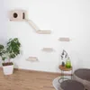 A cat climbing wall system mounted on a white wall, with a potted plant and a small side table with decor in the foreground. Anteprima dell’immagine prodotto