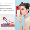 A woman is holding a red and clear phone case in front of her face, with a product demonstration image on the left. Produktbild-Vorschau