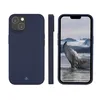 A navy blue iPhone case is shown from the back, side, and front with the screen displaying a whale's tail. Náhľad obrázku produktu