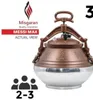 A product image of a pressure cooker with marketing text and icons. Produktbild-Vorschau