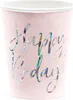 Gobelet en carton Happy B'day  220ml rose Set de 6 Voir les images du produit 1