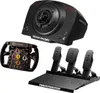 A racing wheel, pedals, and base unit are displayed against a white background. Produktbild-Vorschau