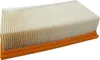 A rectangular air filter with pleated paper elements and an orange plastic frame, shown from a slightly elevated side angle against a white background. Produktbild-Vorschau