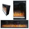 A collage of images showing an electric fireplace with a realistic flame effect. Produktbild-Vorschau