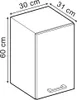 A line drawing of a cabinet with dimensions indicated. Voir les images du produit