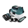 A Makita cordless vacuum cleaner set with batteries and charger, displayed on a white background. Produktbild-Vorschau