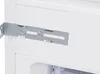 A close-up shot of a metal mounting bracket screwed onto a white appliance, likely a refrigerator or cabinet. Produktbild-Vorschau