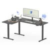 A black L-shaped standing desk with a computer monitor, keyboard, mouse, and decorative items. Náhled obrázku produktu