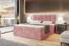 A bedroom scene with a pink upholstered bed, bedside tables, and a balcony view. Produktbild-Vorschau