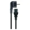 A black power cord with two connectors, one angled plug and one straight connector. Produktbild-Vorschau