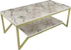 A coffee table with a marble-like top and a lower shelf, supported by gold-colored legs. Produktbild-Vorschau