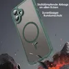 A green phone case is shown falling amidst rocks and debris, suggesting durability and protection. Produktbild-Vorschau