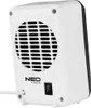 The back view of a white and black NEO TOOLS mini fan heater. Produktbild-Vorschau