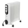 A white oil-filled radiator with black controls and wheels, shown on a white background. Anteprima dell’immagine prodotto