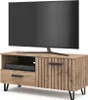 A television stand with a television on top, shown from a front-left angle against a white background. Anteprima dell’immagine prodotto