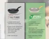 Two different types of frying pans are presented side-by-side with their features listed. Produktbild-Vorschau