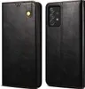 A black leather flip wallet phone case for a Samsung Galaxy A52S 5G, shown from the front and back. Produktbild-Vorschau
