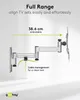 A silver TV wall mount is shown extended from a wall mount, with text highlighting its features. Voir les images du produit