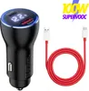 A car charger and a USB-C cable are displayed against a white background, with marketing text overlayed. Produktbild-Vorschau