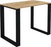 A product shot of a table with a wooden top and black metal legs, isolated on a white background. Produktbild-Vorschau