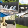 Collage of images showing a black PVC privacy fence in various outdoor settings, including a poolside, a patio with furniture, and a backyard lawn. Produktbild-Vorschau
