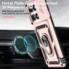 A rose gold phone case with a ring holder is shown attached to a magnetic car mount. Náhled obrázku produktu