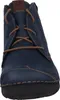 A close-up, front-facing view of a blue leather boot with brown laces. Produktbild-Vorschau