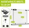 A diagram showing the dimensions and included accessories for a safety gate. Voir les images du produit