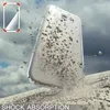 A clear phone case is shown falling and impacting a cracked surface, with debris flying. The background is a cloudy sky. A small inset image shows a corner of the phone case. Anteprima dell’immagine prodotto