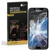 A product box for a screen protector is shown next to a cracked smartphone screen. Produktbild-Vorschau