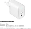 A white dual USB-C power adapter with technical specifications listed below. Produktbild-Vorschau