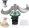 A close-up of a food processor blade attachment, with a smaller inset image showing dough being scraped. Produktbild-Vorschau