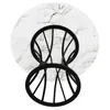 The underside of a round marble-patterned table with a black metal base, viewed from directly below. Náhled obrázku produktu