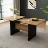 A dining table with an extension leaf, set in a modern dining room with a rug, curtains, and artwork. Anteprima dell’immagine prodotto