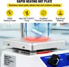 A close-up of a magnetic stirrer with a hot plate, showing a beaker with liquid and a stirring bar being heated. Voir les images du produit