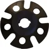 A black disc-shaped object with cutouts and a central hole. Produktbild-Vorschau