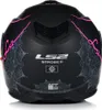The back view of a black motorcycle helmet with pink and gray decorative patterns. Náhled obrázku produktu