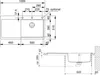 Technical drawing of a kitchen sink with dimensions and installation details. Produktbild-Vorschau