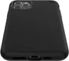 A black phone case is shown from a diagonal angle, highlighting its camera cutout and bottom port. Produktbild-Vorschau