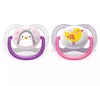 Two baby pacifiers with cartoon animal designs. Produktbild-Vorschau