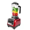 A red high-performance blender with fruits and vegetables inside the pitcher, set against a white background. Produktbild-Vorschau