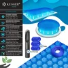 Marketing image showcasing a pool solar cover and its features, with accompanying tools and accessories. Produktbild-Vorschau