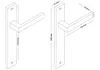Two door handles with dimensions indicated by lines and numbers. Produktbild-Vorschau